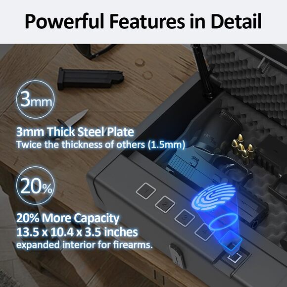 HARDROCK Biometric Gun Safe with Fingerprint Lock – Wall Mountable - Picture 2 of 6